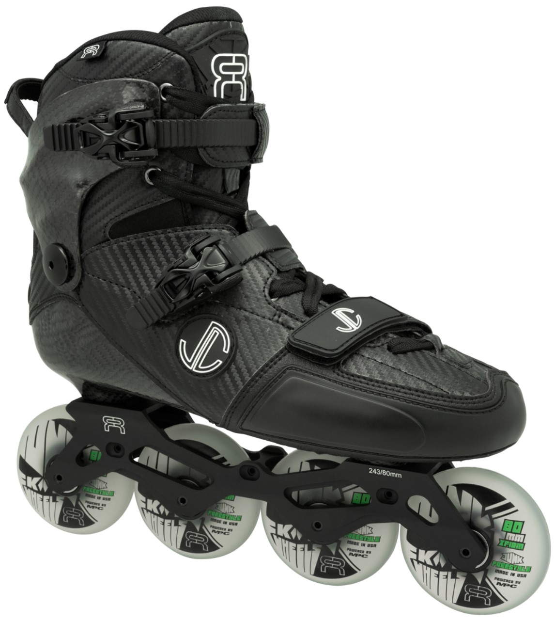 FR SL 80 Flat inline skate model 2021 for freestyle slalom with carbon boot and carbon cuff and flat V3 Deluxe frame